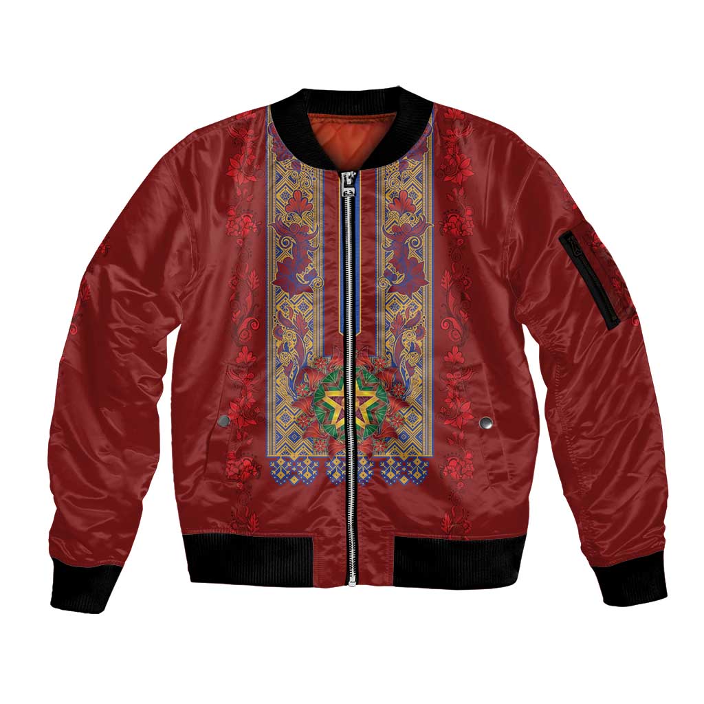 Philippines Christmas Sleeve Zip Bomber Jacket Parol Xmas Barong Style - Wonder Print Shop