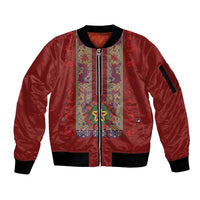Philippines Christmas Sleeve Zip Bomber Jacket Parol Xmas Barong Style - Wonder Print Shop