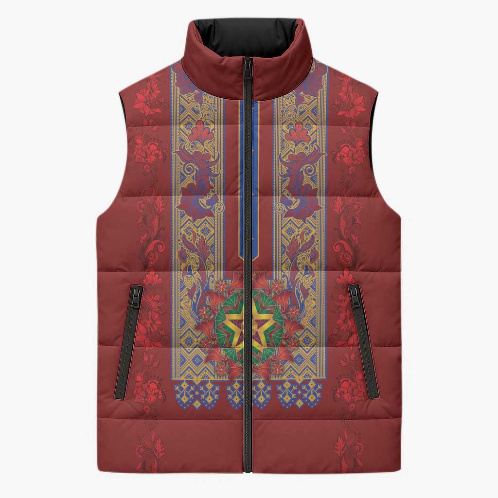 Philippines Christmas Sleeveless Puffer Jacket Parol Xmas Barong Style - Wonder Print Shop