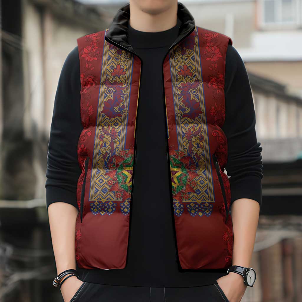 Philippines Christmas Sleeveless Puffer Jacket Parol Xmas Barong Style - Wonder Print Shop
