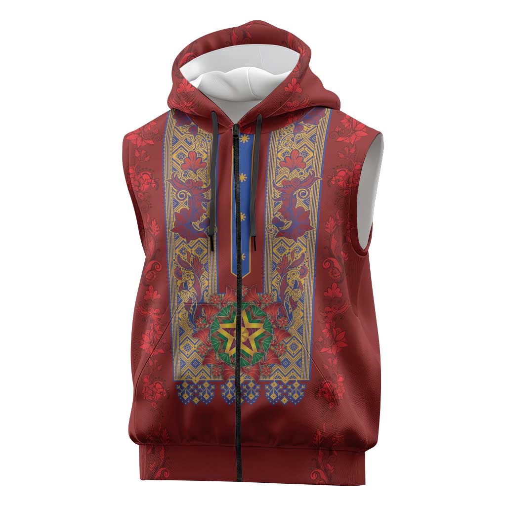 Philippines Christmas Sleeveless Zip Hoodie Parol Xmas Barong Style - Wonder Print Shop
