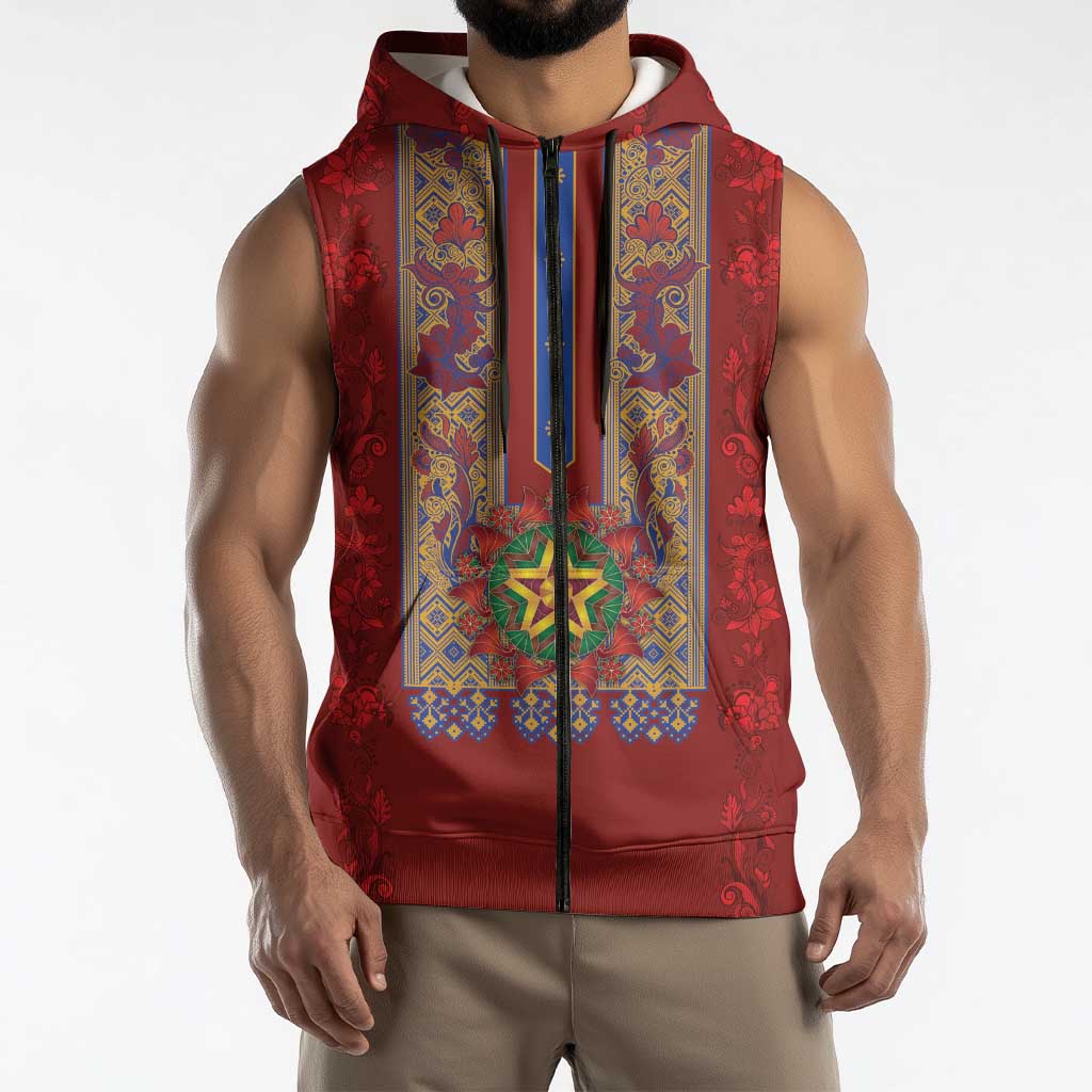 Philippines Christmas Sleeveless Zip Hoodie Parol Xmas Barong Style - Wonder Print Shop