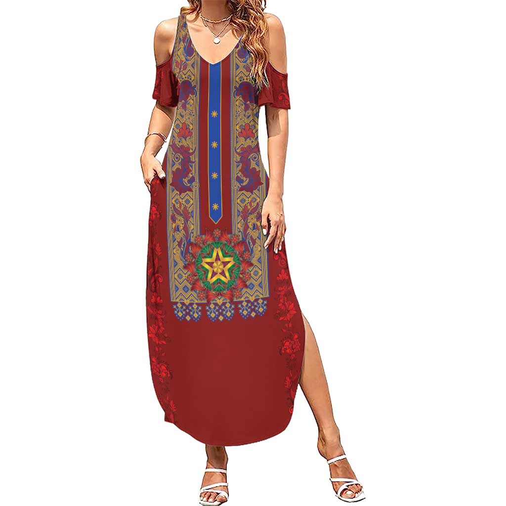 Philippines Christmas Summer Maxi Dress Parol Xmas Barong Style - Wonder Print Shop