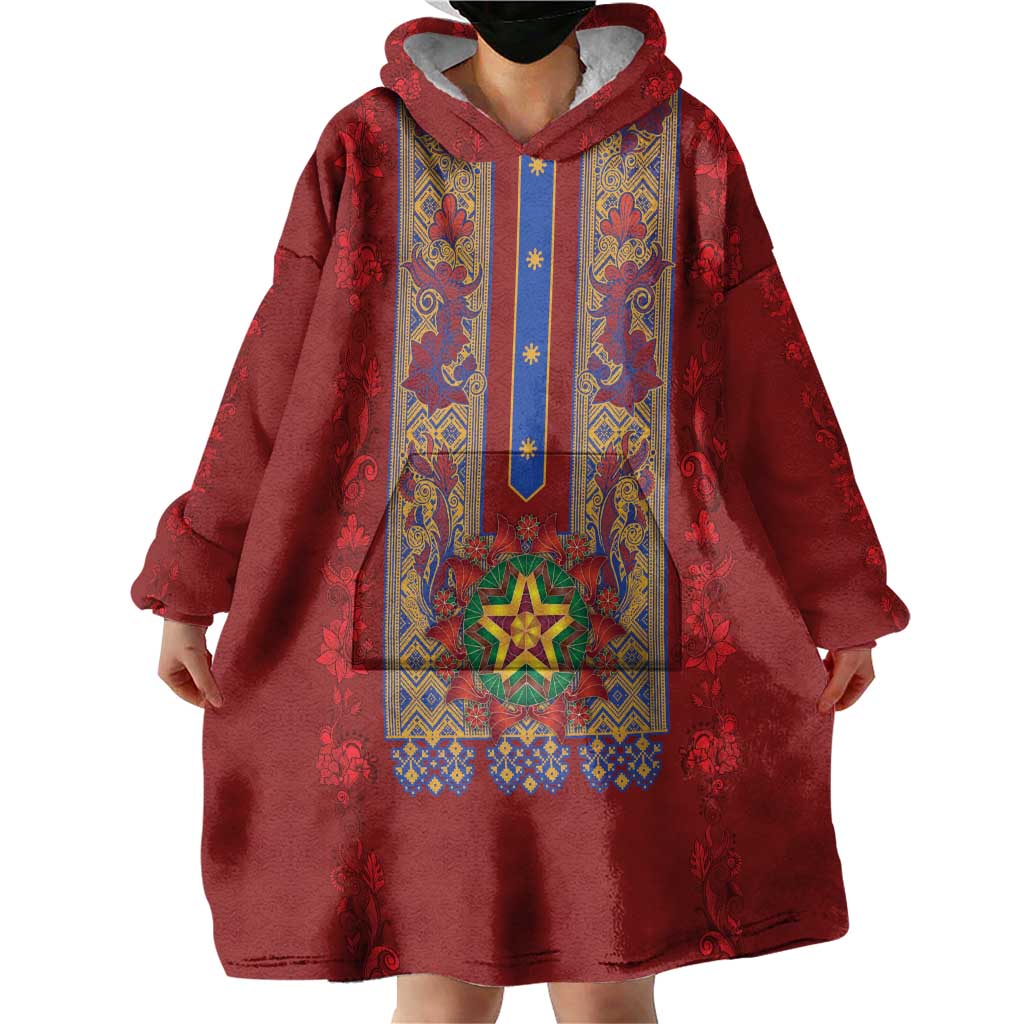 Philippines Christmas Wearable Blanket Hoodie Parol Xmas Barong Style - Wonder Print Shop