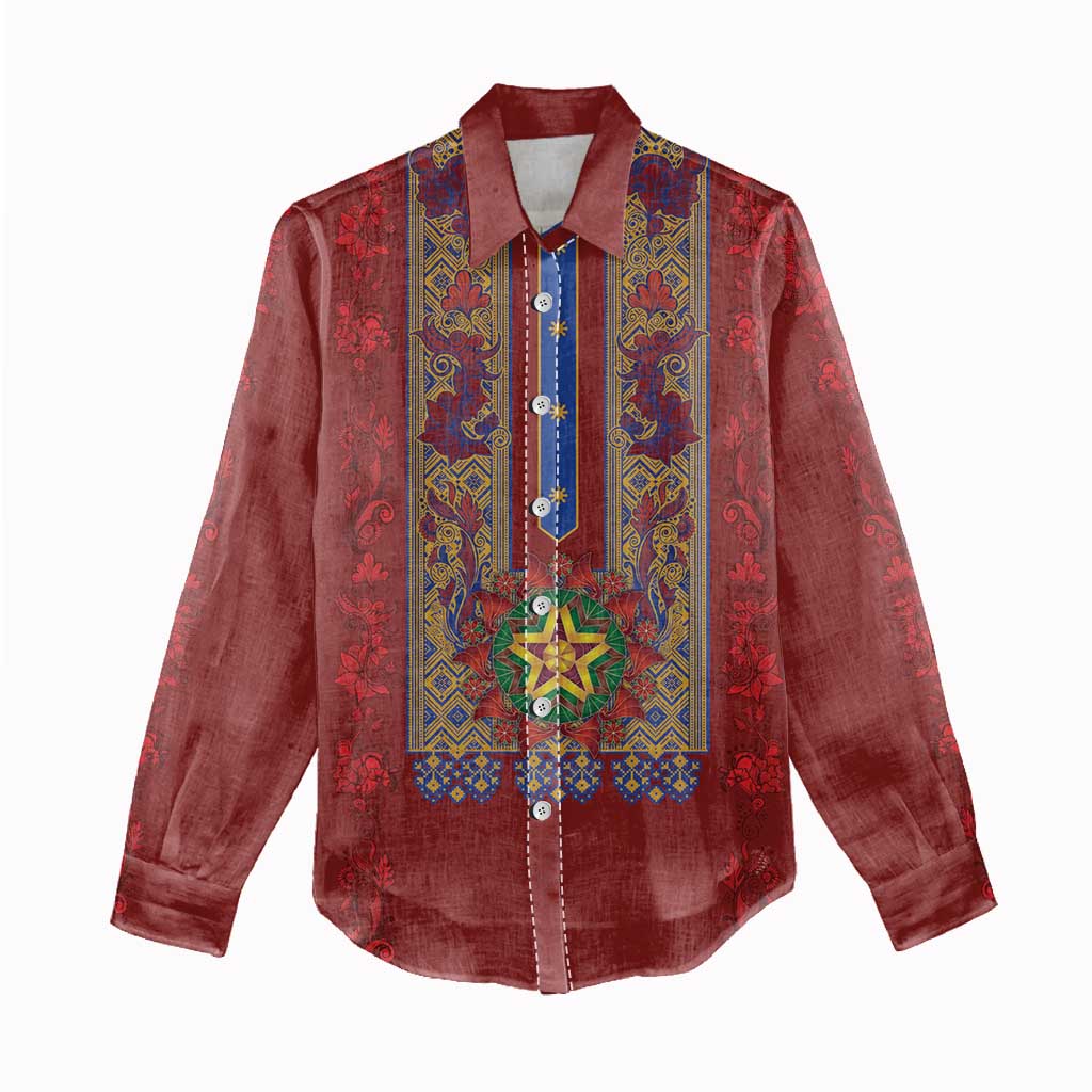 Philippines Christmas Women Casual Shirt Parol Xmas Barong Style - Wonder Print Shop