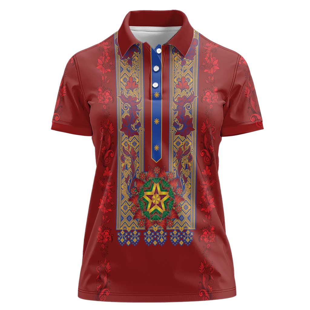 Philippines Christmas Women Polo Shirt Parol Xmas Barong Style - Wonder Print Shop