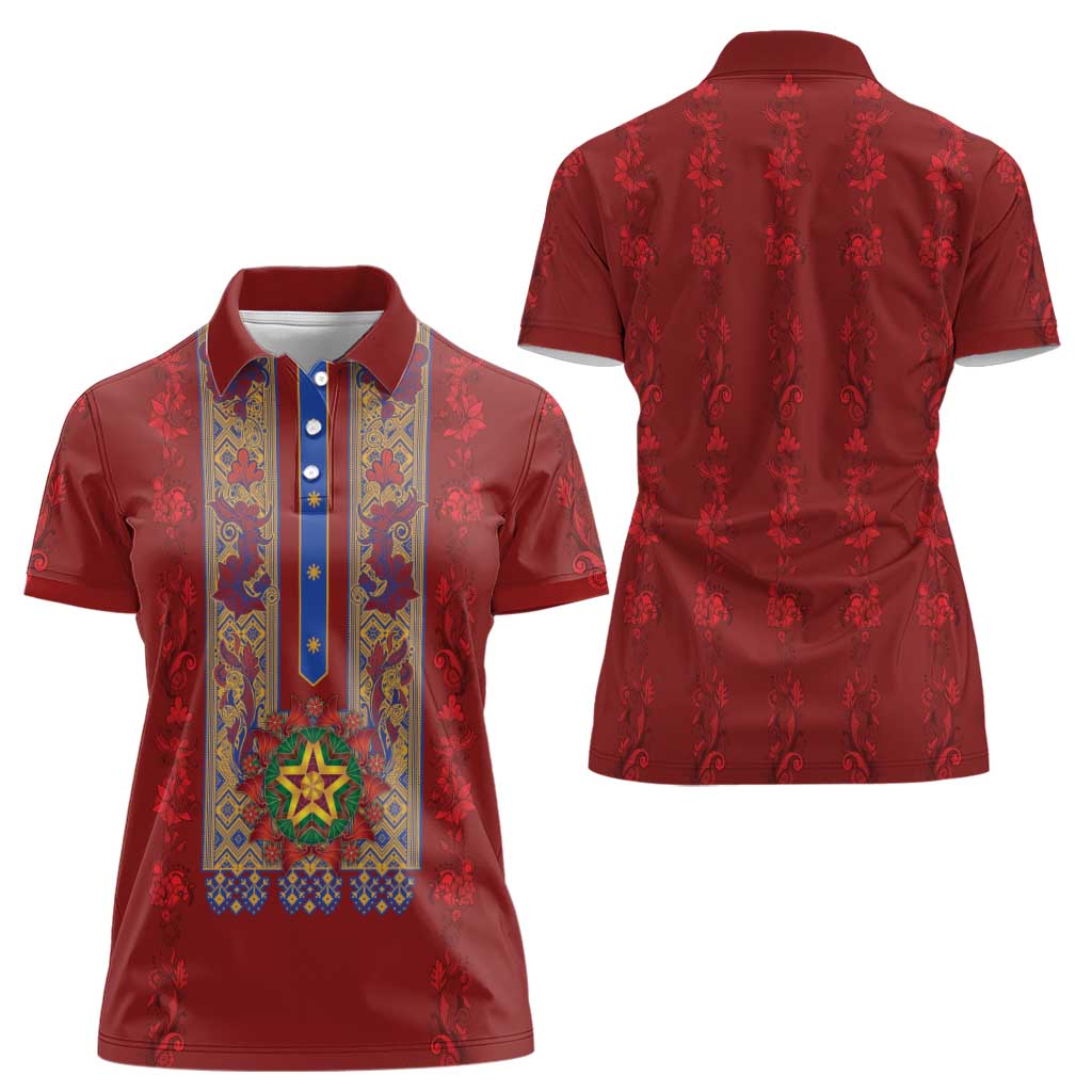 Philippines Christmas Women Polo Shirt Parol Xmas Barong Style - Wonder Print Shop