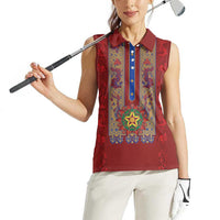 Philippines Christmas Women Sleeveless Polo Shirt Parol Xmas Barong Style - Wonder Print Shop
