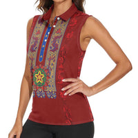 Philippines Christmas Women Sleeveless Polo Shirt Parol Xmas Barong Style - Wonder Print Shop