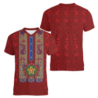 Philippines Christmas Women V-Neck T-Shirt Parol Xmas Barong Style - Wonder Print Shop