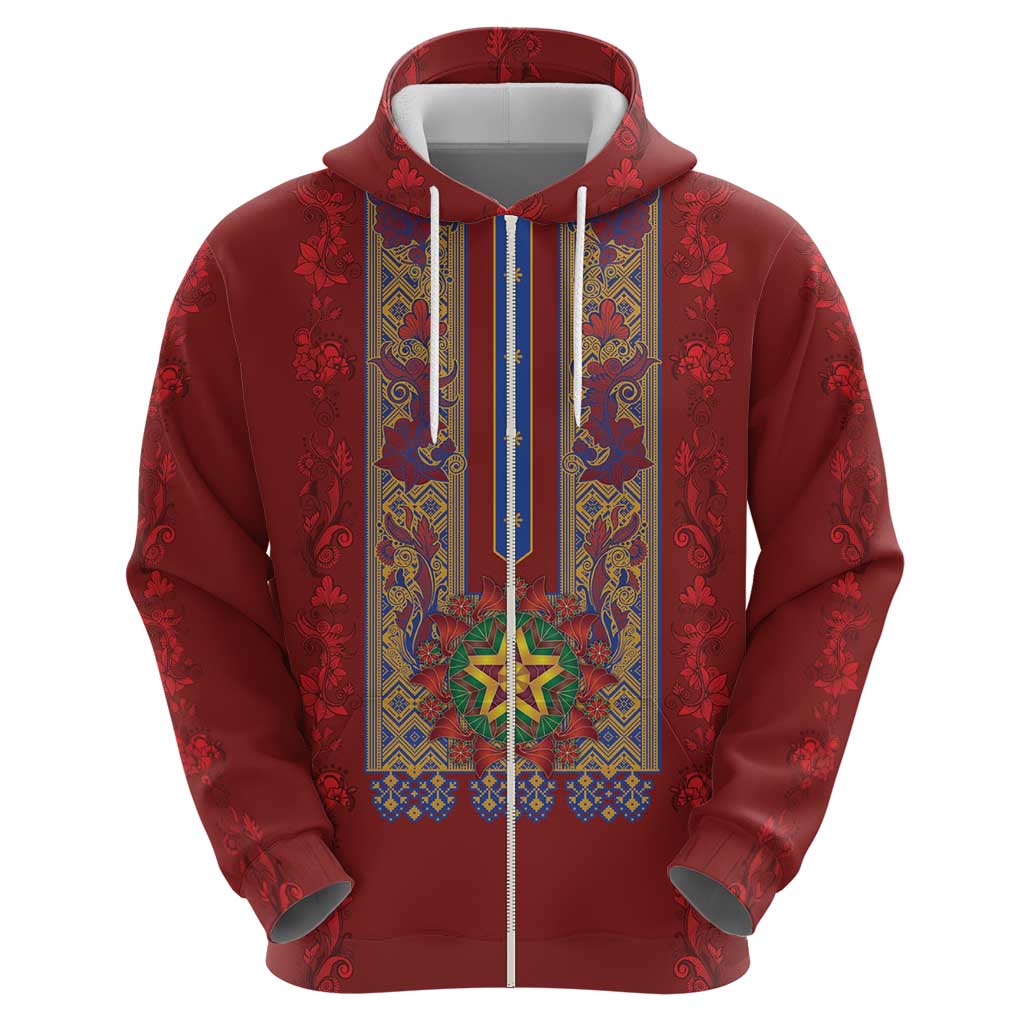 Philippines Christmas Zip Hoodie Parol Xmas Barong Style - Wonder Print Shop