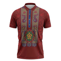 Philippines Christmas Zipper Polo Shirt Parol Xmas Barong Style - Wonder Print Shop