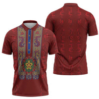 Philippines Christmas Zipper Polo Shirt Parol Xmas Barong Style - Wonder Print Shop