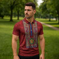 Philippines Christmas Zipper Polo Shirt Parol Xmas Barong Style - Wonder Print Shop