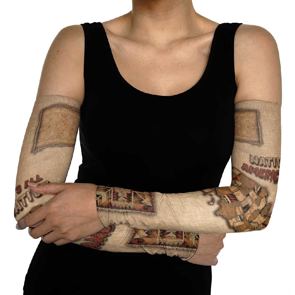 Native American Arm Sleeves Retro Map Stitching Effect