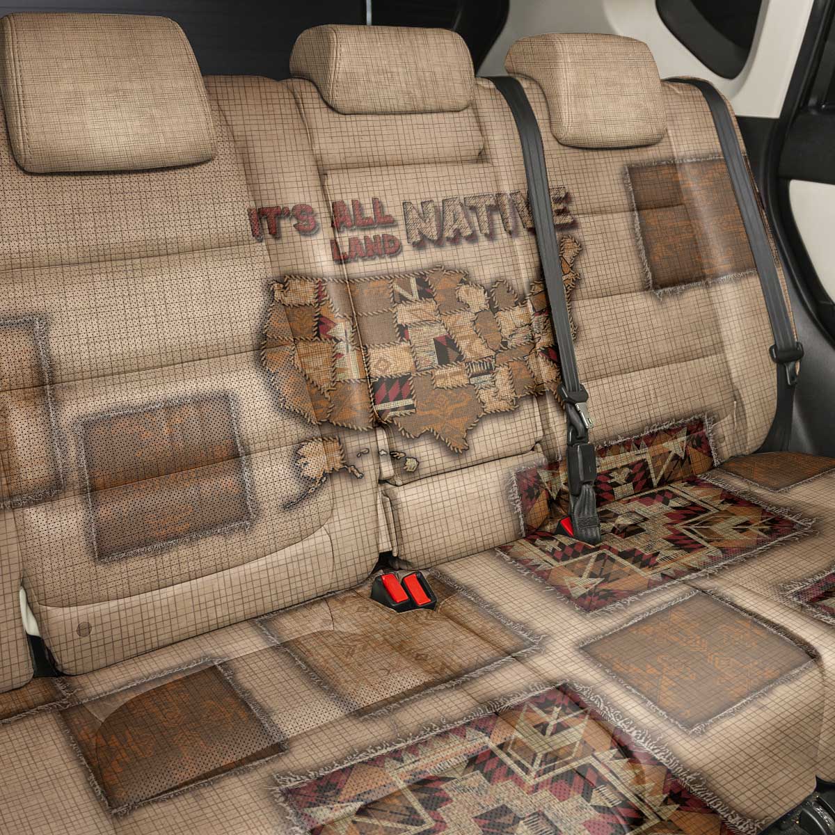 Native American Back Car Seat Cover Retro Map Stitching Effect
