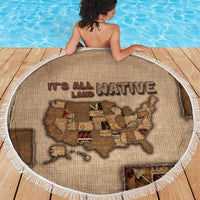 Native American Beach Blanket Retro Map Stitching Effect