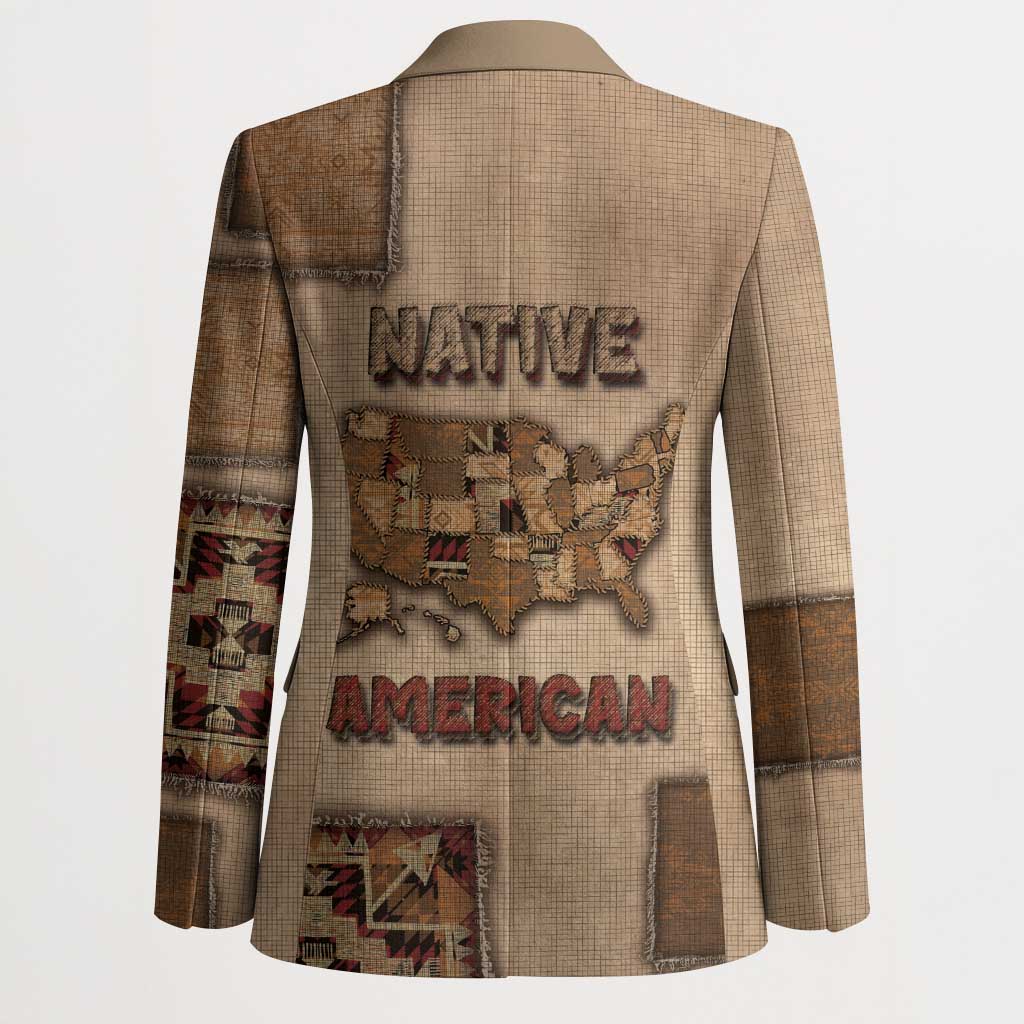 Native American Blazer Retro Map Stitching Effect