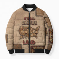 Native American Bomber Puffer Jacket Retro Map Stitching Effect