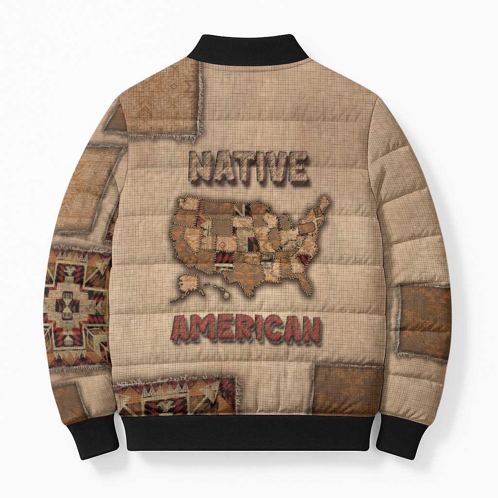 Native American Bomber Puffer Jacket Retro Map Stitching Effect