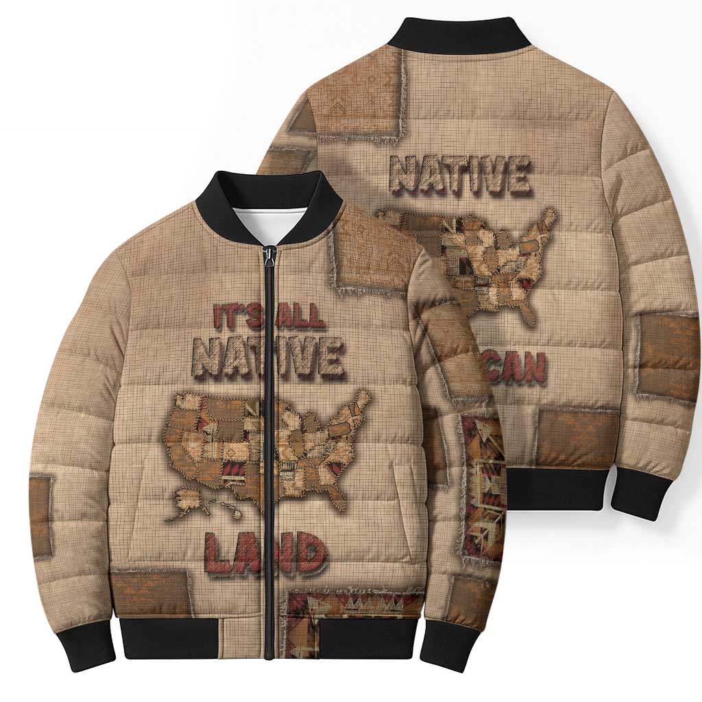Native American Bomber Puffer Jacket Retro Map Stitching Effect