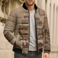 Native American Bomber Puffer Jacket Retro Map Stitching Effect