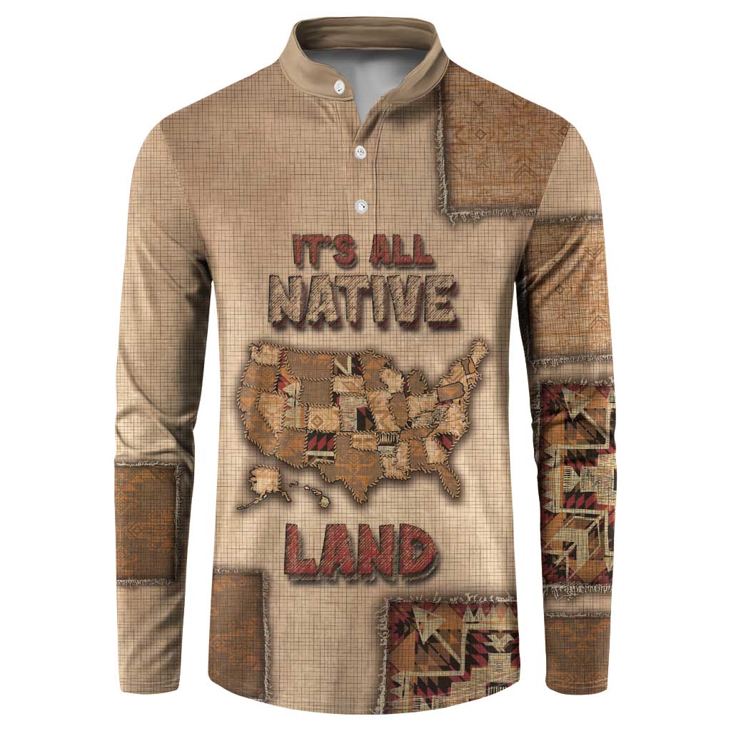 Native American Button Sweatshirt Retro Map Stitching Effect