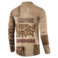 Native American Button Sweatshirt Retro Map Stitching Effect