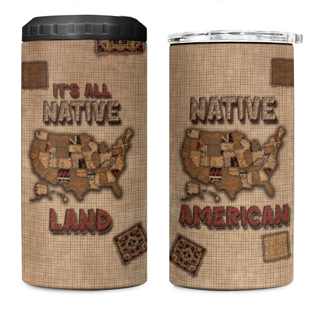 Native American 4 in 1 Can Cooler Tumbler Retro Map Stitching Effect