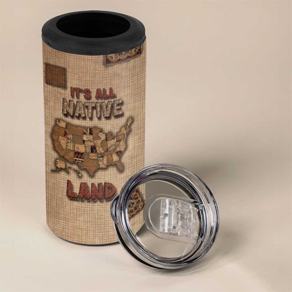 Native American 4 in 1 Can Cooler Tumbler Retro Map Stitching Effect