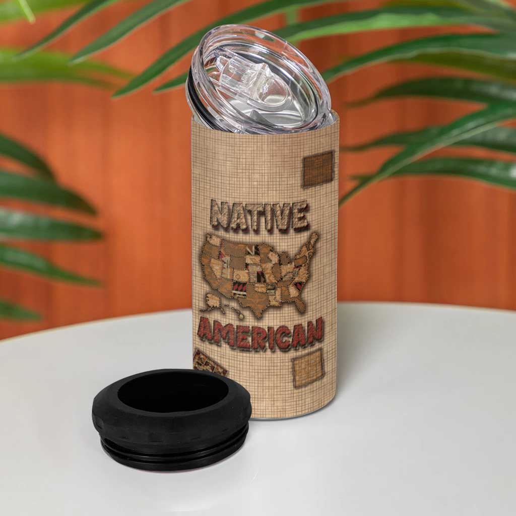 Native American 4 in 1 Can Cooler Tumbler Retro Map Stitching Effect
