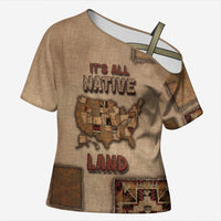 Native American Cross Shoulder Shirt Retro Map Stitching Effect