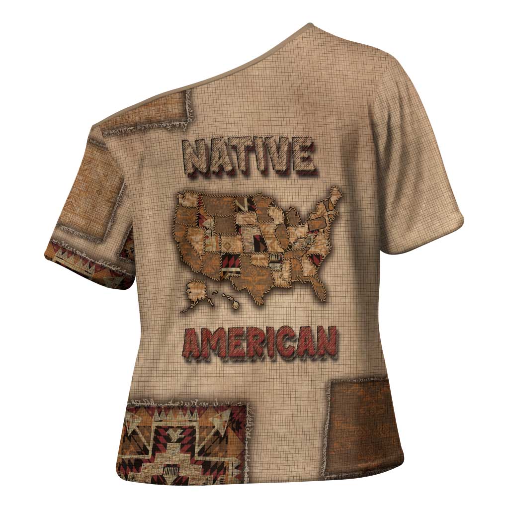 Native American Cross Shoulder Shirt Retro Map Stitching Effect