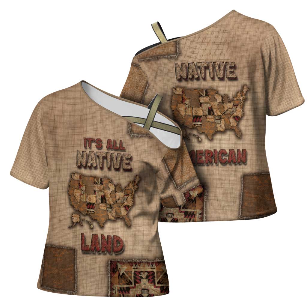 Native American Cross Shoulder Shirt Retro Map Stitching Effect