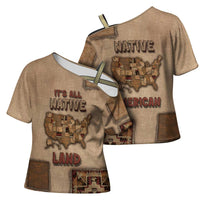 Native American Cross Shoulder Shirt Retro Map Stitching Effect