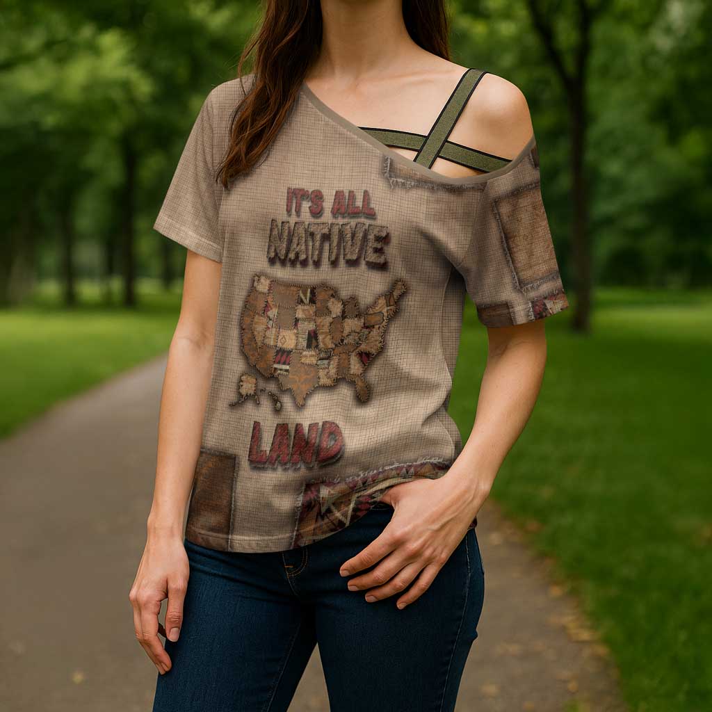 Native American Cross Shoulder Shirt Retro Map Stitching Effect