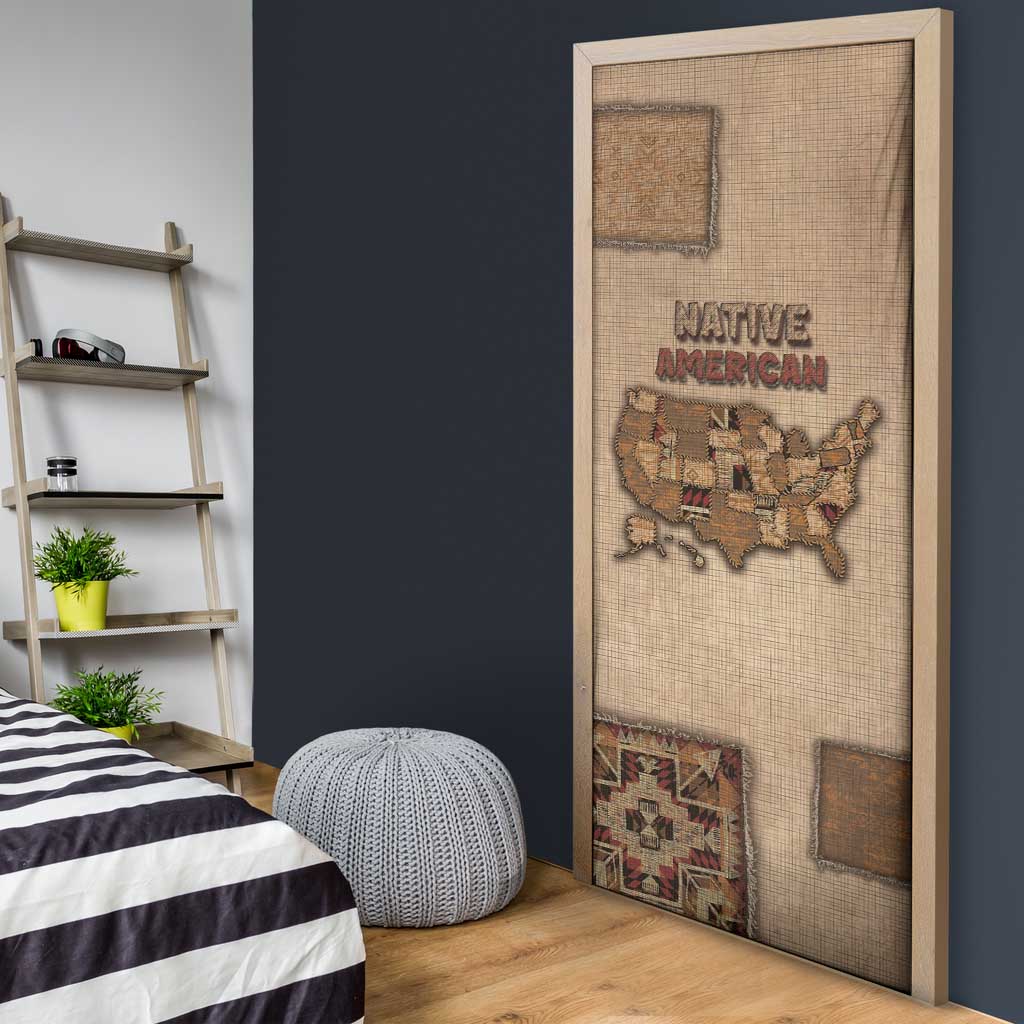 Native American Door Cover Retro Map Stitching Effect