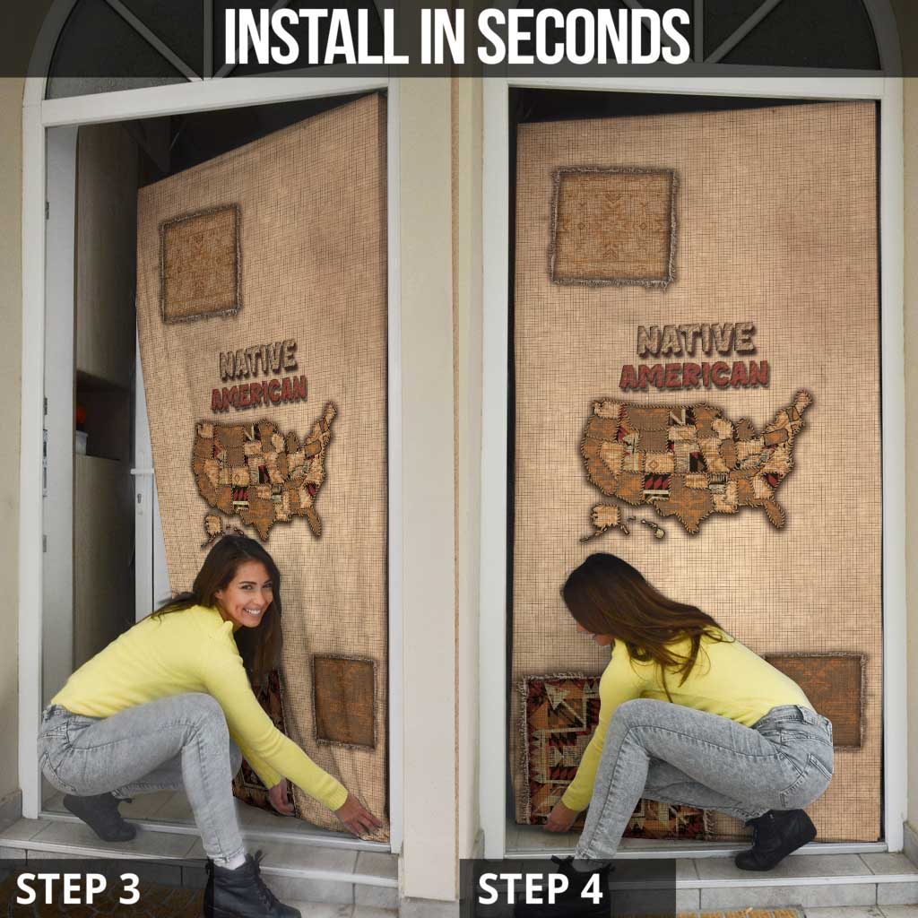 Native American Door Cover Retro Map Stitching Effect