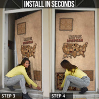 Native American Door Cover Retro Map Stitching Effect