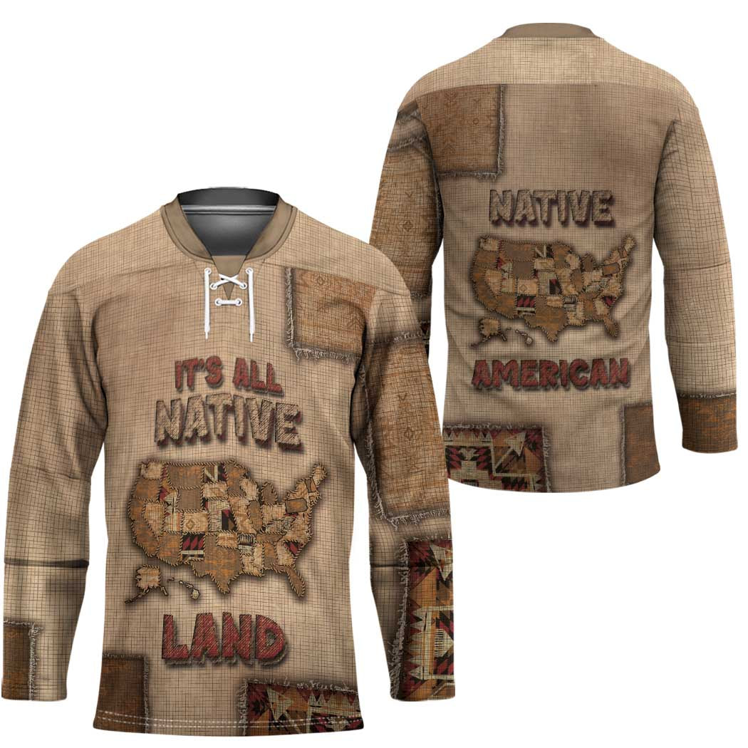 Native American Hockey Jersey Retro Map Stitching Effect