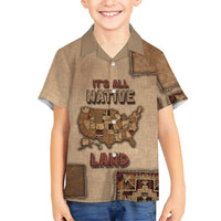 Native American Kid Hawaiian Shirt Retro Map Stitching Effect