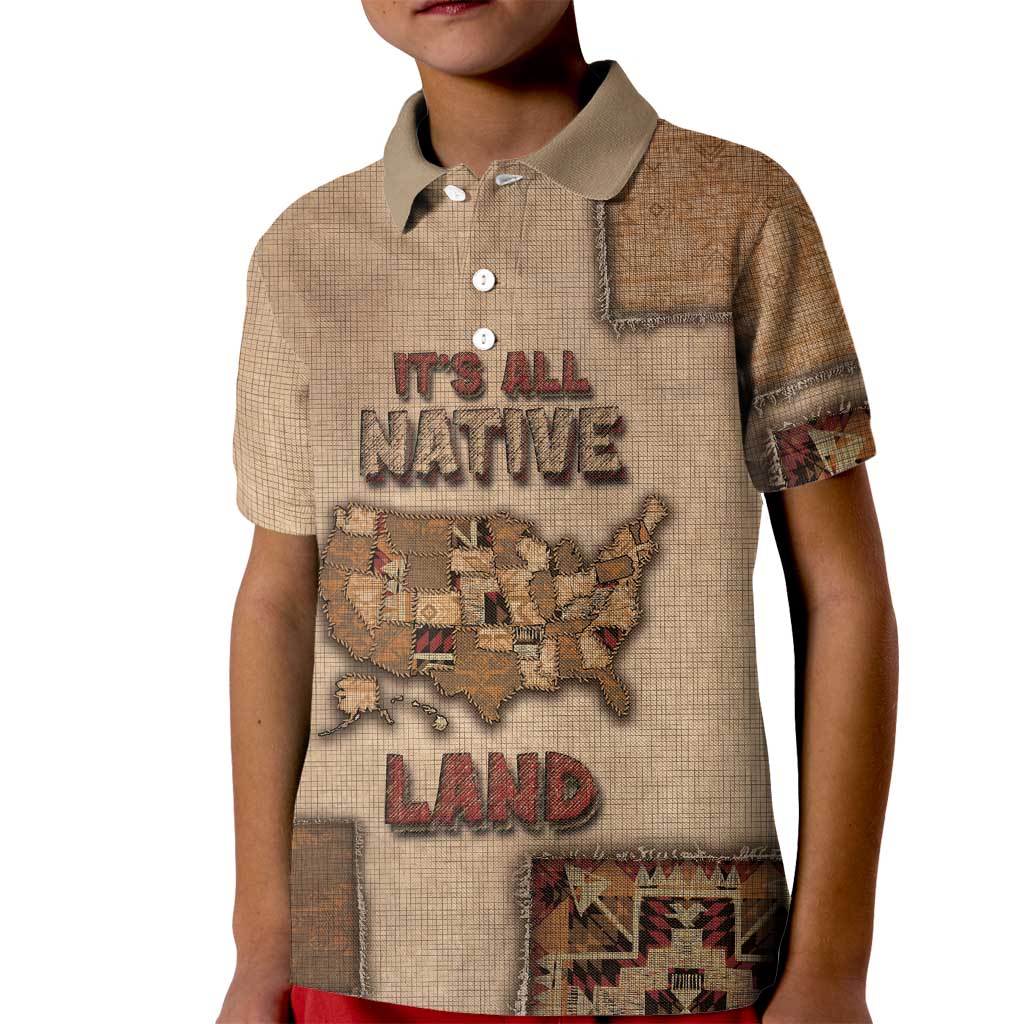 Native American Kid Polo Shirt Retro Map Stitching Effect