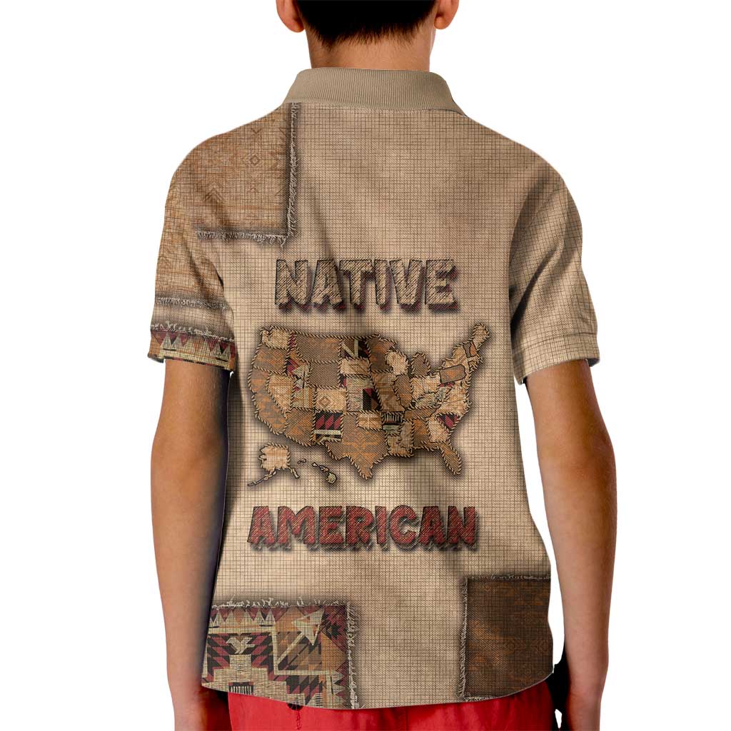 Native American Kid Polo Shirt Retro Map Stitching Effect