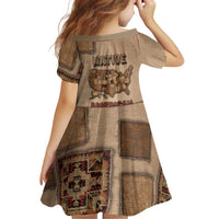 Native American Kid Short Sleeve Dress Retro Map Stitching Effect