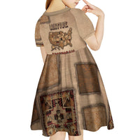 Native American Kid Short Sleeve Dress Retro Map Stitching Effect