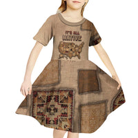 Native American Kid Short Sleeve Dress Retro Map Stitching Effect