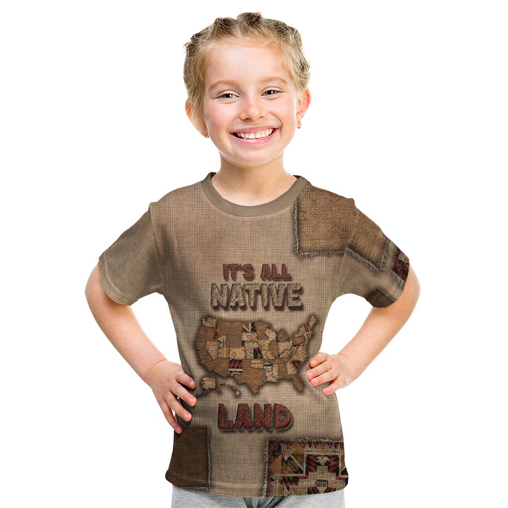 Native American Kid T Shirt Retro Map Stitching Effect