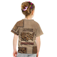 Native American Kid T Shirt Retro Map Stitching Effect