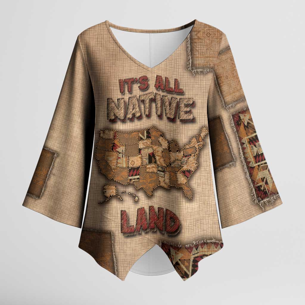 Native American Kimono Sleeve Blouse Retro Map Stitching Effect