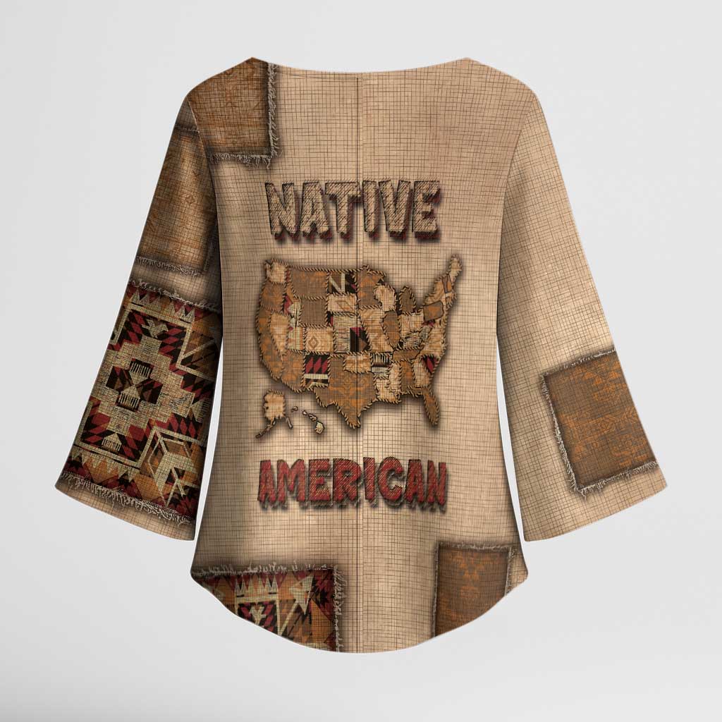 Native American Kimono Sleeve Blouse Retro Map Stitching Effect